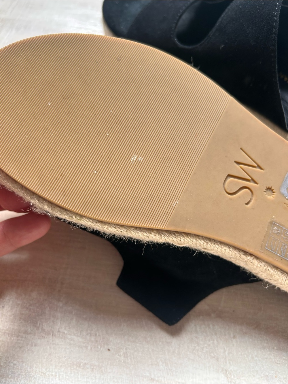 Stuart Weitzman black suede Crystal Ring espadrille flat slide sandals - Picture 5 of 8